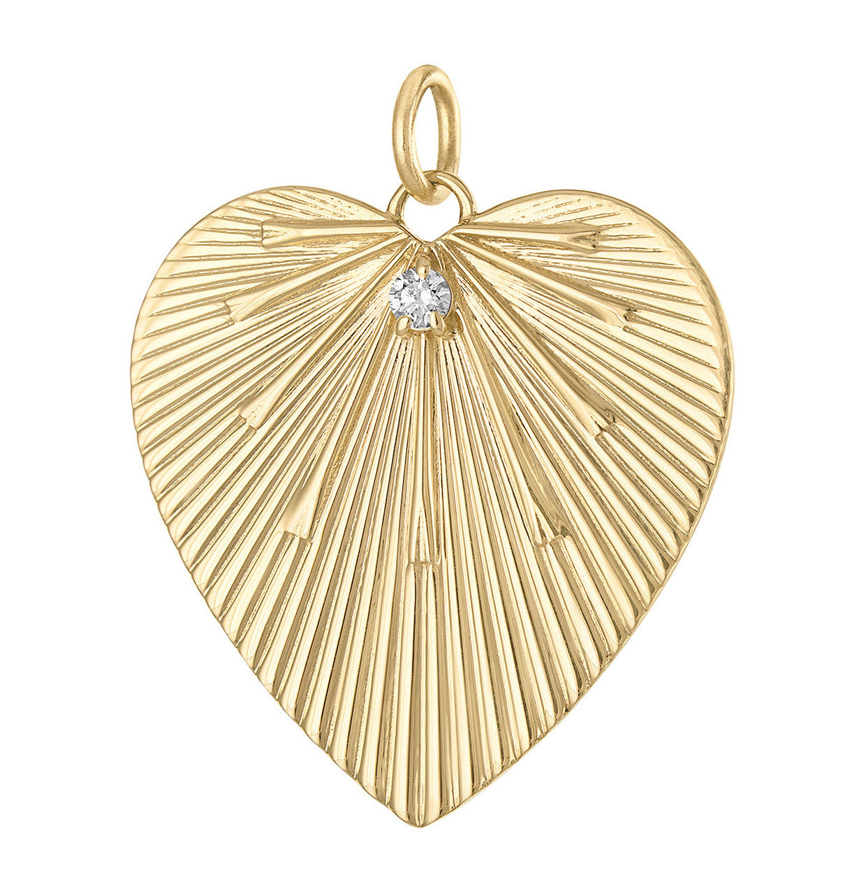Larger Engine Turned Diamond Heart 14K Gold Charm